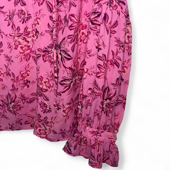 LOFT Pink Floral Print Blouse XL Long Sleeve Boho Peasant Top - Picture 3 of 7